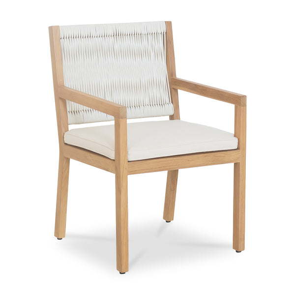 Moe's Home Luce Outdoor Dining Chair - Chic Wicker Weave With Teak Frame & Ivory Cushion For Stylish Comfort Natural Solid Teak Frame,Synthetic Wicker Cv-1028-24
