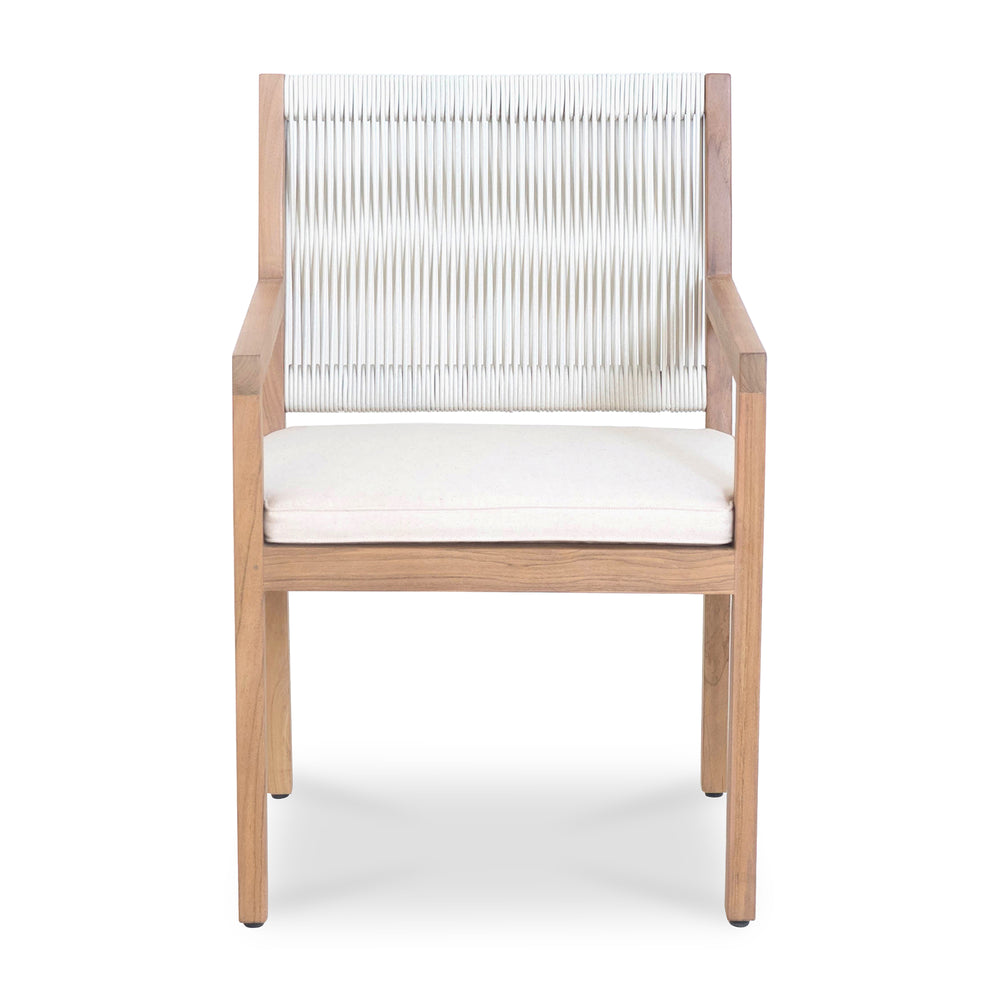 Moe's Home Luce Outdoor Dining Chair - Chic Wicker Weave With Teak Frame & Ivory Cushion For Stylish Comfort Natural Solid Teak Frame,Synthetic Wicker Cv-1028-24