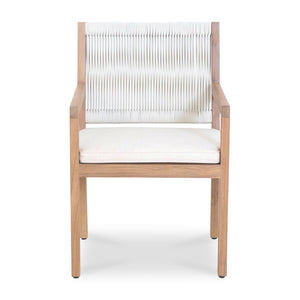 Moe's Home Luce Outdoor Dining Chair - Chic Wicker Weave With Teak Frame & Ivory Cushion For Stylish Comfort Natural Solid Teak Frame,Synthetic Wicker Cv-1028-24