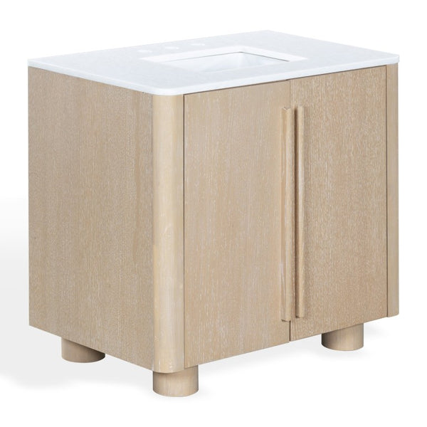 Safavieh Cindybella Single Bathroom Vanity with Marble Top and Ceramic Sink in Natural Wood Tone 36 inches CVN1001A-36