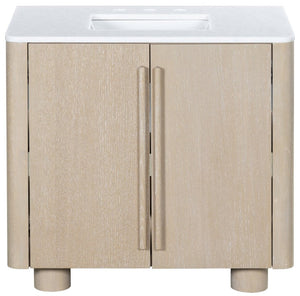 Safavieh Cindybella Single Bathroom Vanity with Marble Top and Ceramic Sink in Natural Wood Tone 36 inches CVN1001A-36