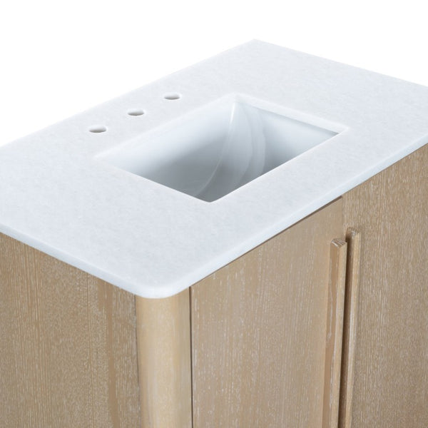 Safavieh Cindybella Single Bathroom Vanity with Marble Top and Ceramic Sink in Natural Wood Tone 36 inches CVN1001A-36