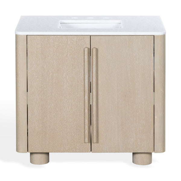 Safavieh Cindybella Single Bathroom Vanity with Marble Top and Ceramic Sink in Natural Wood Tone 36 inches CVN1001A-36