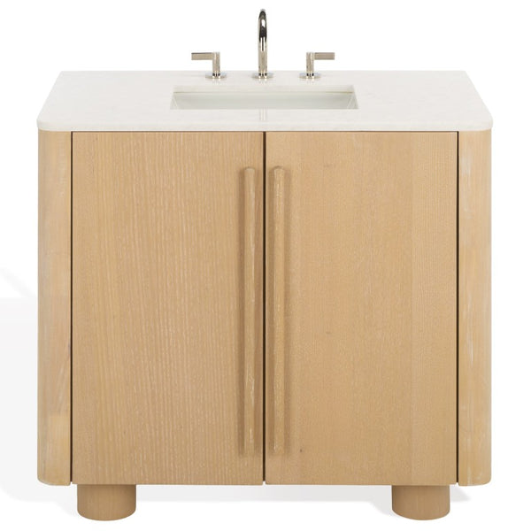 Safavieh Cindybella Single Bathroom Vanity with Marble Top and Ceramic Sink in Natural Wood Tone 36 inches CVN1001A-36