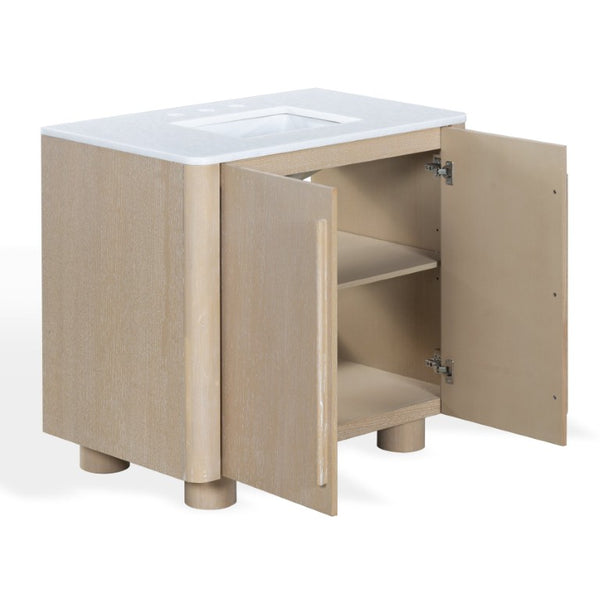 Safavieh Cindybella Single Bathroom Vanity with Marble Top and Ceramic Sink in Natural Wood Tone 36 inches CVN1001A-36