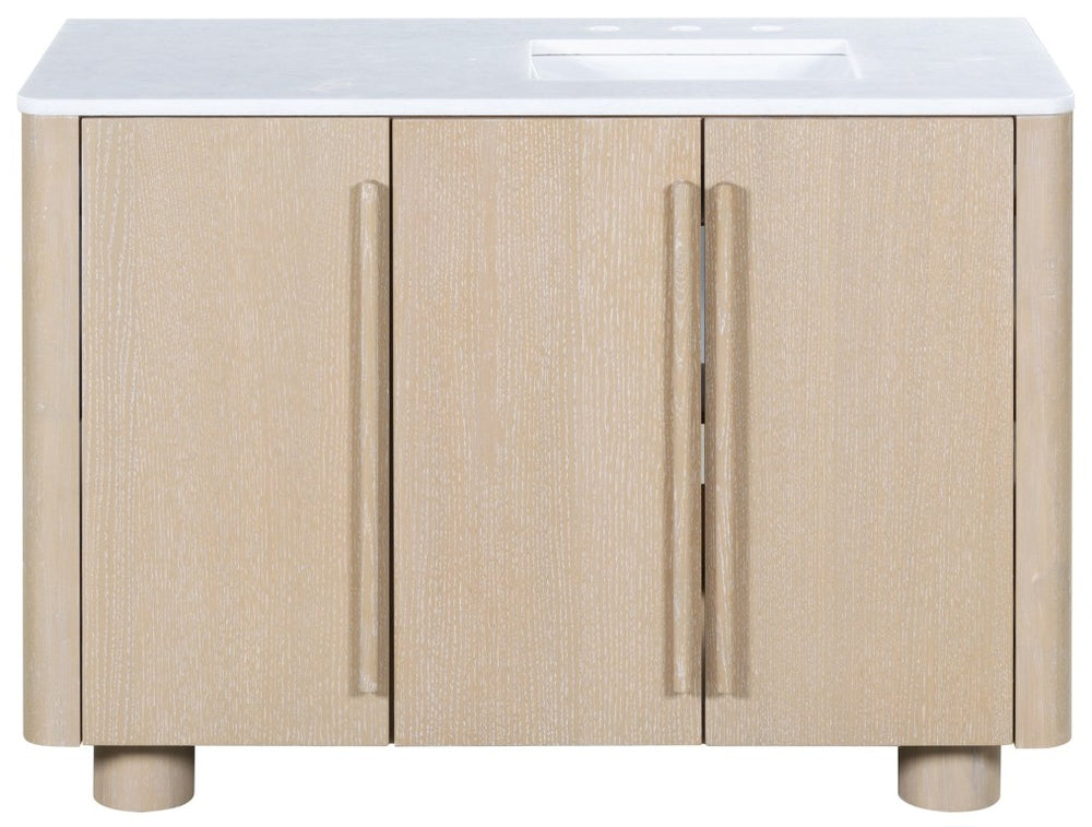 Safavieh Cindybella Single Bathroom Vanity with Marble Top and Ceramic Sink in Natural Wood Tone 48 inches CVN1001A-48
