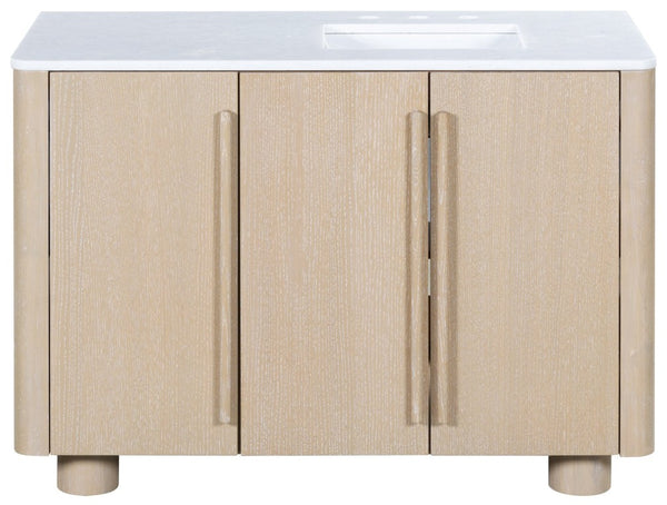 Safavieh Cindybella Single Bathroom Vanity with Marble Top and Ceramic Sink in Natural Wood Tone 48 inches CVN1001A-48