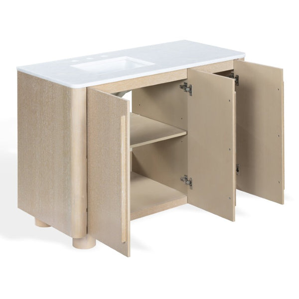 Safavieh Cindybella Single Bathroom Vanity with Marble Top and Ceramic Sink in Natural Wood Tone 48 inches CVN1001A-48