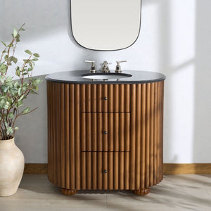 Safavieh Rosalisa Single Bathroom Vanity with Marble Top Integrated Ceramic Sink Walnut Wood Cabinet 36 inches CVN1002A-36