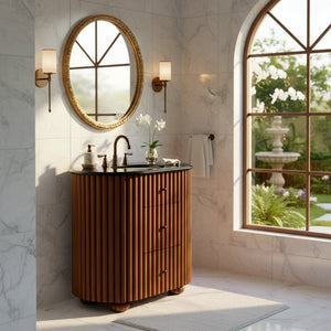 Safavieh Rosalisa Single Bathroom Vanity with Marble Top Integrated Ceramic Sink Walnut Wood Cabinet 36 inches CVN1002A-36