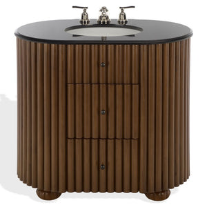 Safavieh Rosalisa Single Bathroom Vanity with Marble Top Integrated Ceramic Sink Walnut Wood Cabinet 36 inches CVN1002A-36