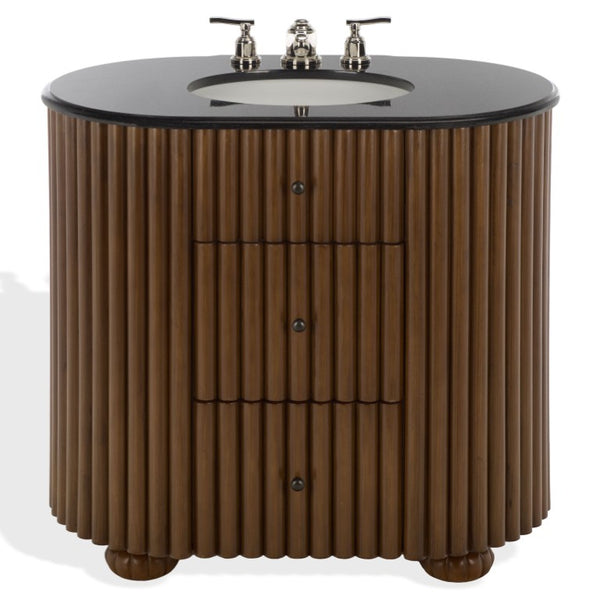 Safavieh Rosalisa Single Bathroom Vanity with Marble Top Integrated Ceramic Sink Walnut Wood Cabinet 36 inches CVN1002A-36
