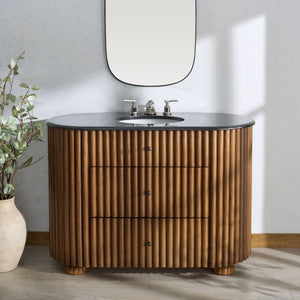 Safavieh Rosalisa Single Bathroom Vanity with Marble Top Integrated Ceramic Sink Walnut Wood Cabinet 48 inches CVN1002A-48