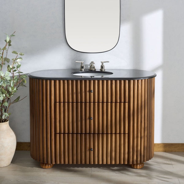 Safavieh Rosalisa Single Bathroom Vanity with Marble Top Integrated Ceramic Sink Walnut Wood Cabinet 48 inches CVN1002A-48
