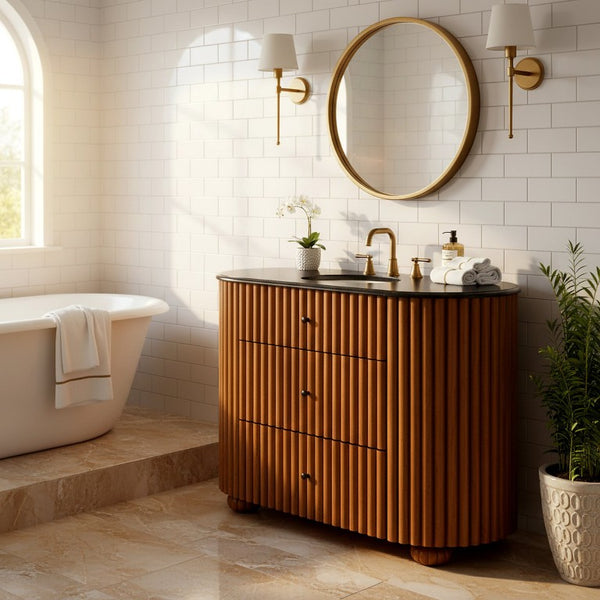 Safavieh Rosalisa Single Bathroom Vanity with Marble Top Integrated Ceramic Sink Walnut Wood Cabinet 48 inches CVN1002A-48