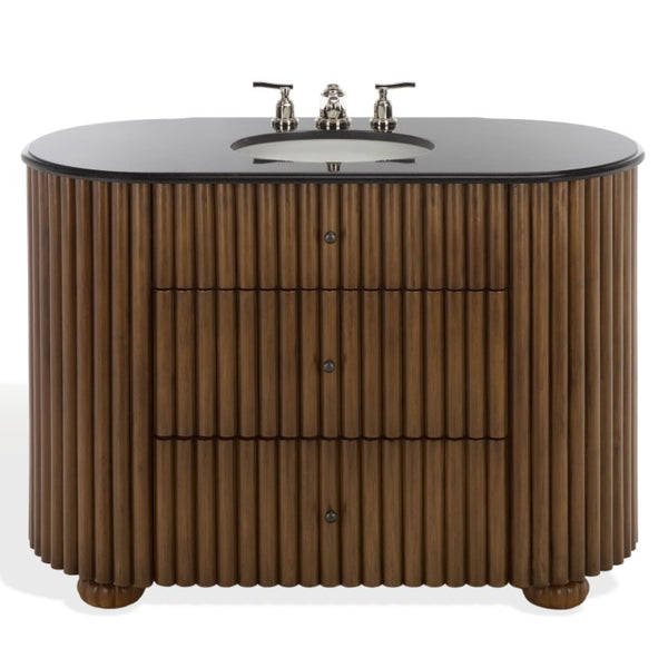Safavieh Rosalisa Single Bathroom Vanity with Marble Top Integrated Ceramic Sink Walnut Wood Cabinet 48 inches CVN1002A-48