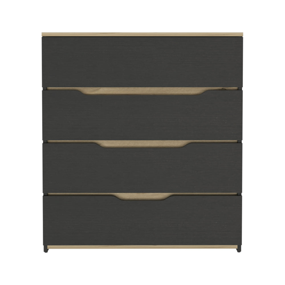 English Elm Zoe 4-Drawer Dresser with Superior Top, Black & Light Oak Finish, Easy Assembly, Space-Saving Design B20092120