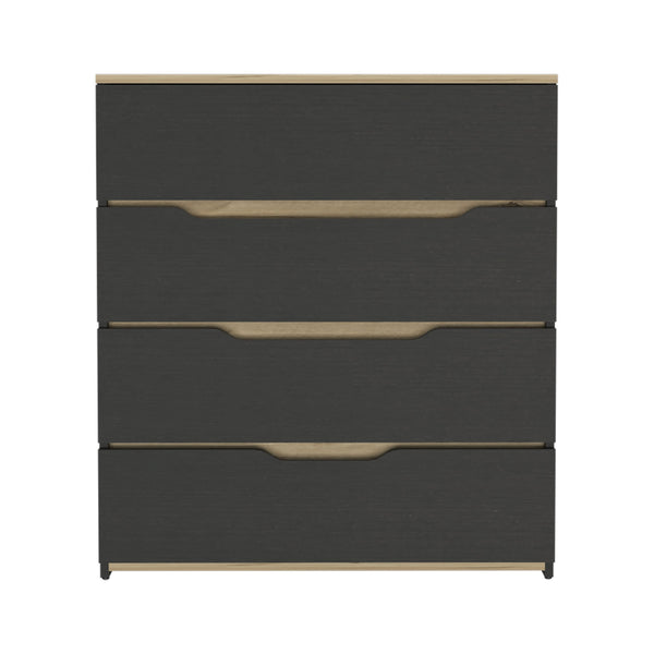English Elm Zoe 4-Drawer Dresser with Superior Top, Black & Light Oak Finish, Easy Assembly, Space-Saving Design B20092120