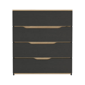English Elm Drawer 4-Drawer Dresser 35"H Multicolor Black & Light Oak - Compact Rustic Contemporary Storage Elegance B097132890