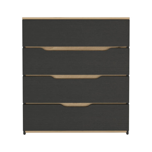 English Elm Drawer 4-Drawer Dresser 35"H Multicolor Black & Light Oak - Compact Rustic Contemporary Storage Elegance B097132890