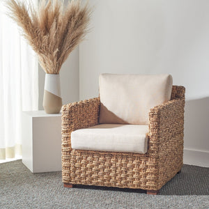 Safavieh GREGORY Natural Water Hyacinth Accent Chair – Plush Beige Upholstery for Cozy, Stylish Living Spaces CWK2001A