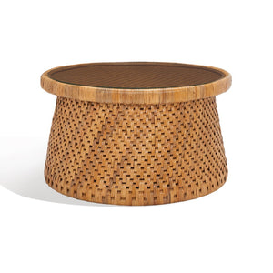 Safavieh LIANNE Rattan Round Coffee Table – Handwoven Design with Tempered Glass Top for Coastal & Boho Style CWK2002A