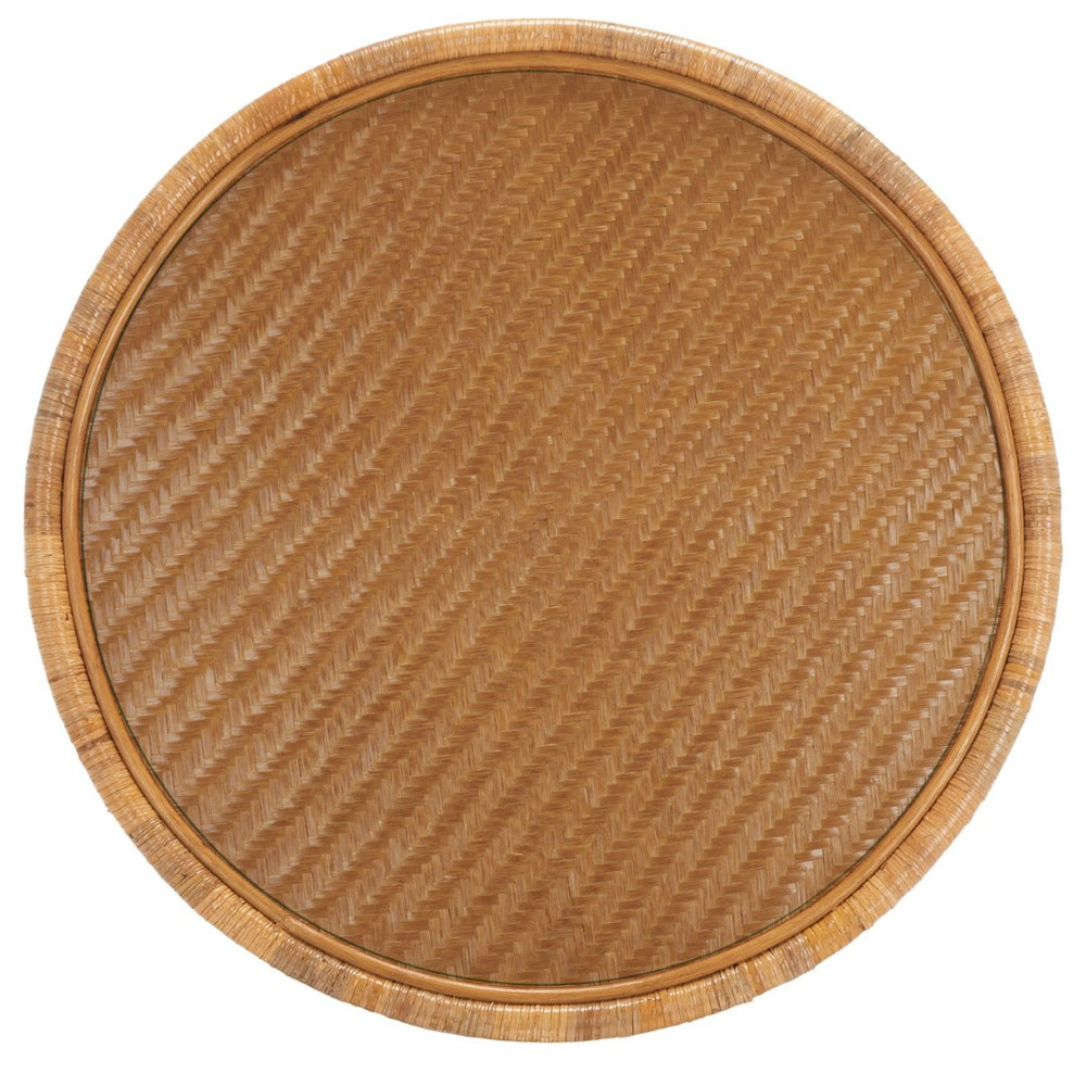 Safavieh LIANNE Rattan Round Coffee Table – Handwoven Design with Tempered Glass Top for Coastal & Boho Style CWK2002A