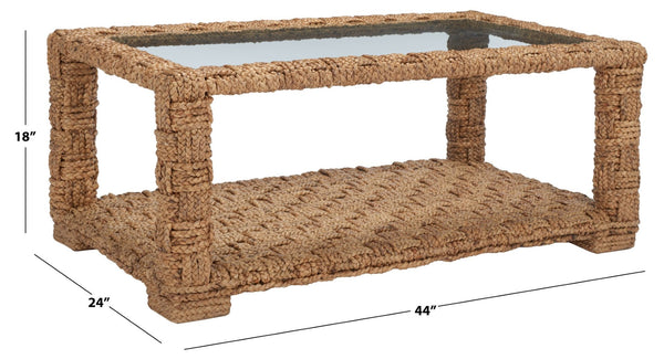 Safavieh CHRISTI Waterhyacinth Coffee Table – Coastal Chic Design with Glass Top & Hand-Braided Elegance CWK2004A