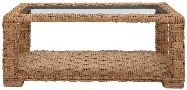 Safavieh CHRISTI Waterhyacinth Coffee Table – Coastal Chic Design with Glass Top & Hand-Braided Elegance CWK2004A