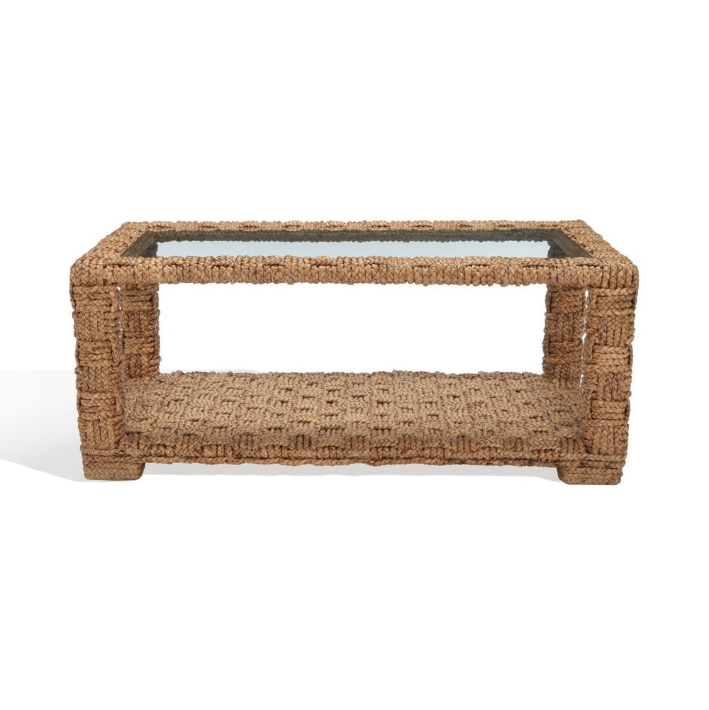 Safavieh CHRISTI Waterhyacinth Coffee Table – Coastal Chic Design with Glass Top & Hand-Braided Elegance CWK2004A