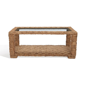 Safavieh CHRISTI Waterhyacinth Coffee Table – Coastal Chic Design with Glass Top & Hand-Braided Elegance CWK2004A