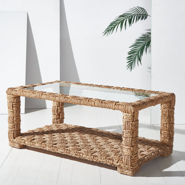 Safavieh CHRISTI Waterhyacinth Coffee Table – Coastal Chic Design with Glass Top & Hand-Braided Elegance CWK2004A