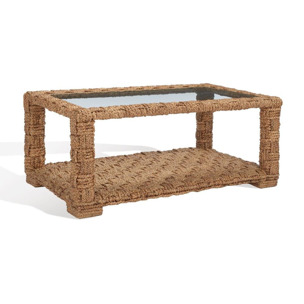 Safavieh CHRISTI Waterhyacinth Coffee Table – Coastal Chic Design with Glass Top & Hand-Braided Elegance CWK2004A