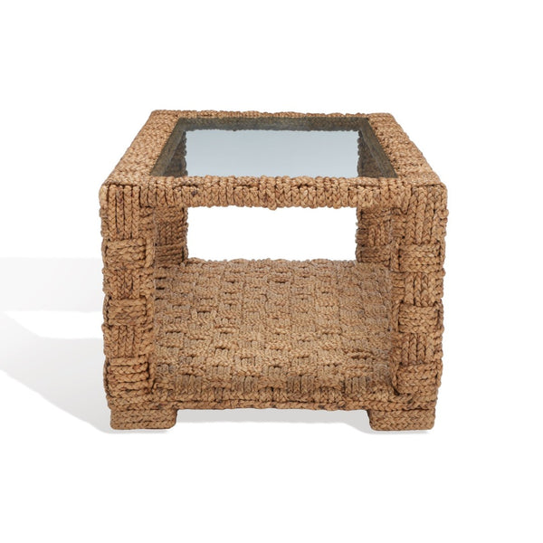 Safavieh CHRISTI Waterhyacinth Coffee Table – Coastal Chic Design with Glass Top & Hand-Braided Elegance CWK2004A