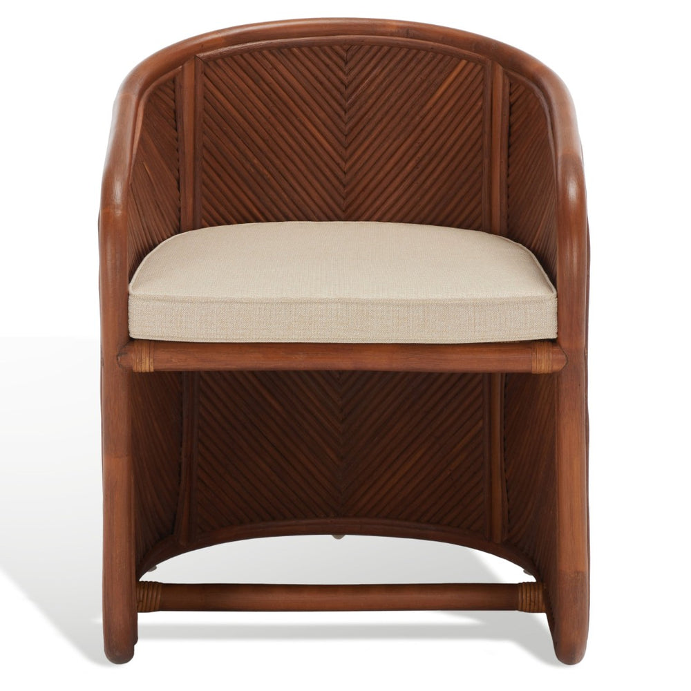 Safavieh BARNETTE Rattan Pole Accent Chair – Amber Beige Upholstery, Modern Tub Design for Cozy Spaces CWK2005A