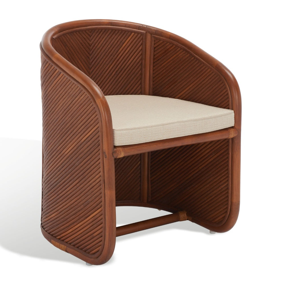 Safavieh BARNETTE Rattan Pole Accent Chair – Amber Beige Upholstery, Modern Tub Design for Cozy Spaces CWK2005A