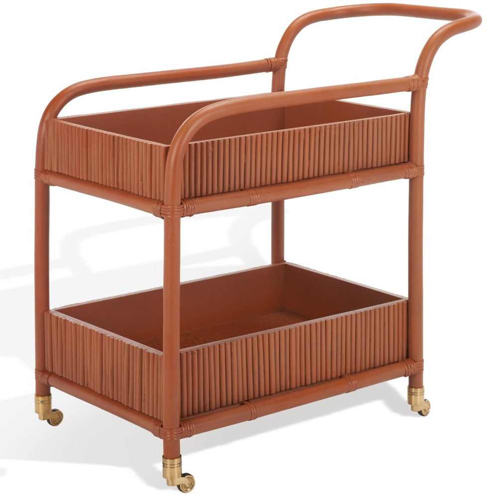 Safavieh BARNETTE Rattan Pole Bar Cart - Chic Amber Finish, Stylish Storage & Mobility for Entertaining CWK2006A