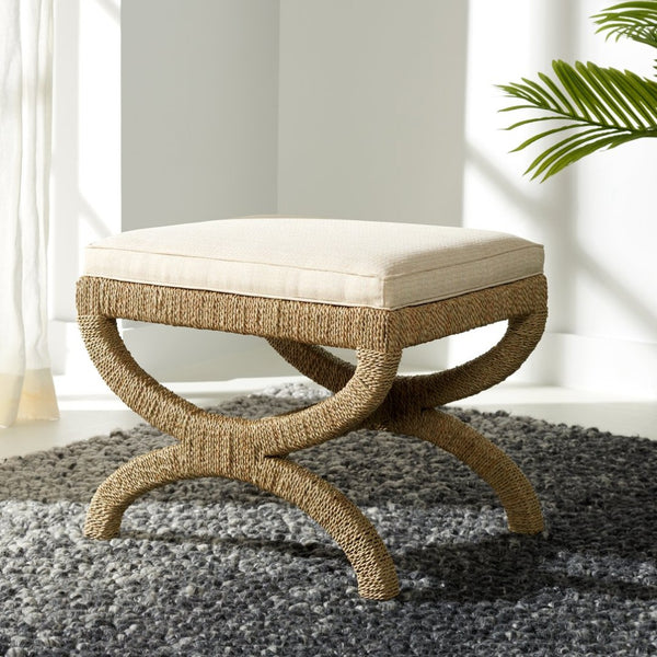 Safavieh AIKAN Handwoven Seagrass Ottoman - Coastal-Inspired Natural Beige Accent for Stylish Living Spaces CWK2007A