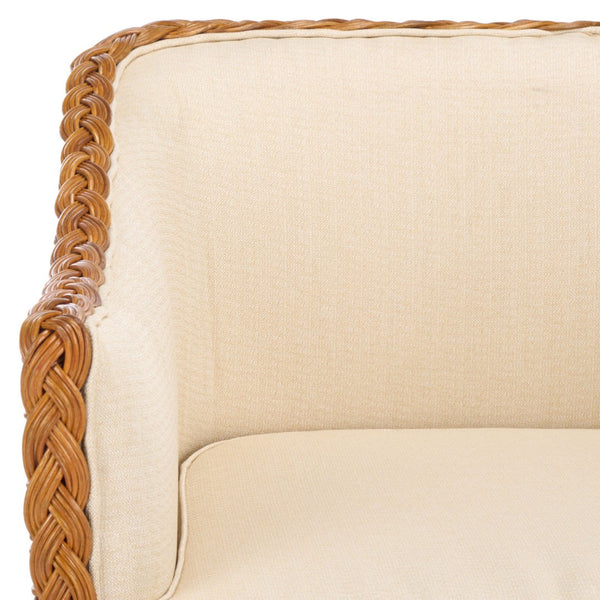 Safavieh SHARON Rattan Accent Chair - Cozy Beige Upholstered Armchair with Intricate Weave & Modern Comfort CWK2009A