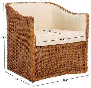 Safavieh SHARON Rattan Accent Chair - Cozy Beige Upholstered Armchair with Intricate Weave & Modern Comfort CWK2009A