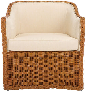 Safavieh SHARON Rattan Accent Chair - Cozy Beige Upholstered Armchair with Intricate Weave & Modern Comfort CWK2009A