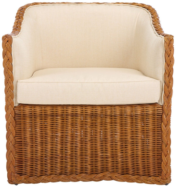 Safavieh SHARON Rattan Accent Chair - Cozy Beige Upholstered Armchair with Intricate Weave & Modern Comfort CWK2009A