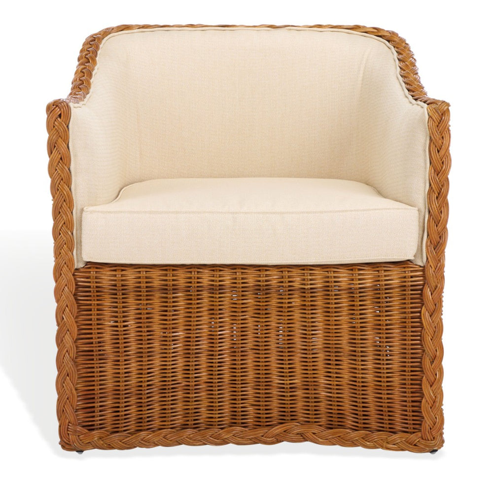 Safavieh SHARON Rattan Accent Chair - Cozy Beige Upholstered Armchair with Intricate Weave & Modern Comfort CWK2009A