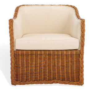 Safavieh SHARON Rattan Accent Chair - Cozy Beige Upholstered Armchair with Intricate Weave & Modern Comfort CWK2009A