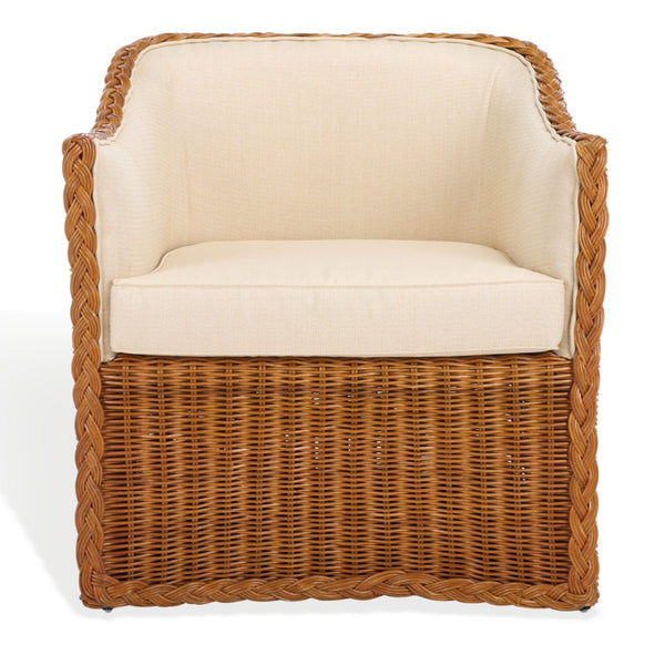 Safavieh SHARON Rattan Accent Chair - Cozy Beige Upholstered Armchair with Intricate Weave & Modern Comfort CWK2009A
