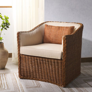 Safavieh SHARON Rattan Accent Chair - Cozy Beige Upholstered Armchair with Intricate Weave & Modern Comfort CWK2009A