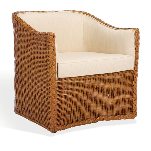 Safavieh SHARON Rattan Accent Chair - Cozy Beige Upholstered Armchair with Intricate Weave & Modern Comfort CWK2009A