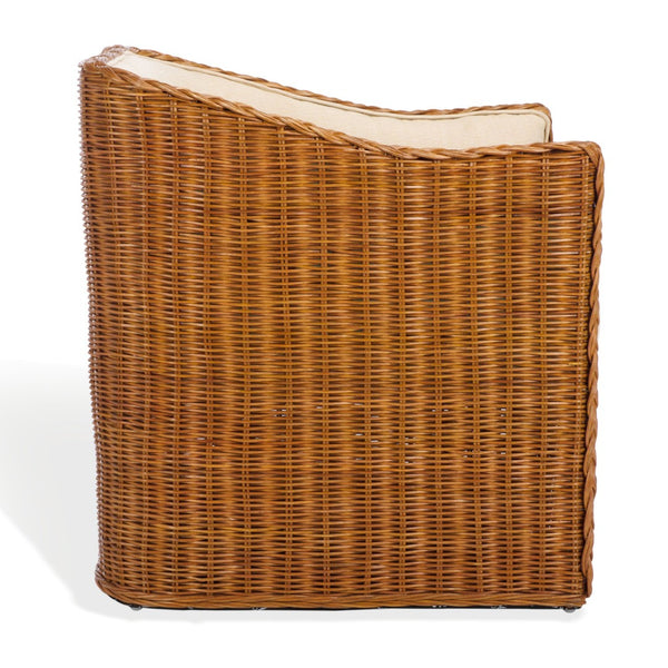 Safavieh SHARON Rattan Accent Chair - Cozy Beige Upholstered Armchair with Intricate Weave & Modern Comfort CWK2009A