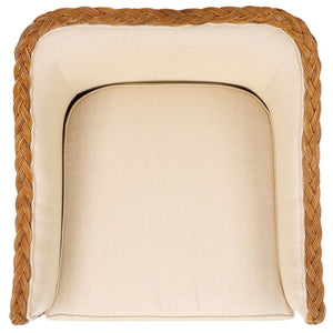 Safavieh SHARON Rattan Accent Chair - Cozy Beige Upholstered Armchair with Intricate Weave & Modern Comfort CWK2009A