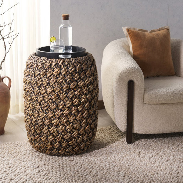 Safavieh BAYLEY Handwoven Water Hyacinth Accent Table with Lift-Top Storage | Natural & Dark Brown Charm CWK2011A